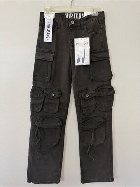 VIP Women’s Black Multi-Pocket Cargo Pants wide Leg Stretch Size 5/6
